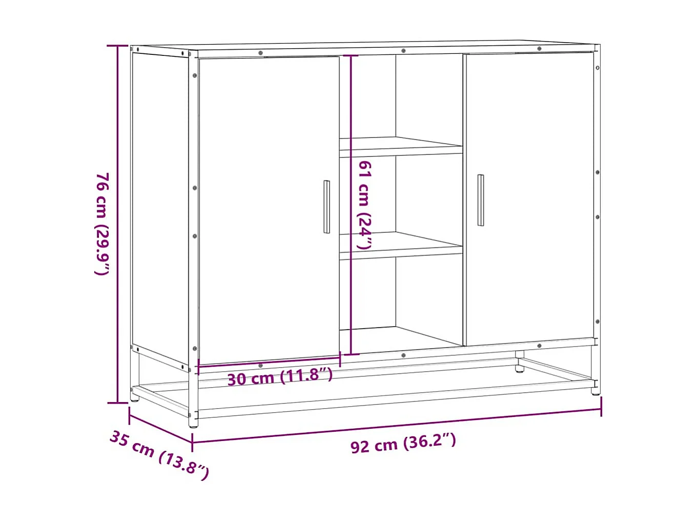 Buffet noir 92x35x76 cm bois d’ingénierie