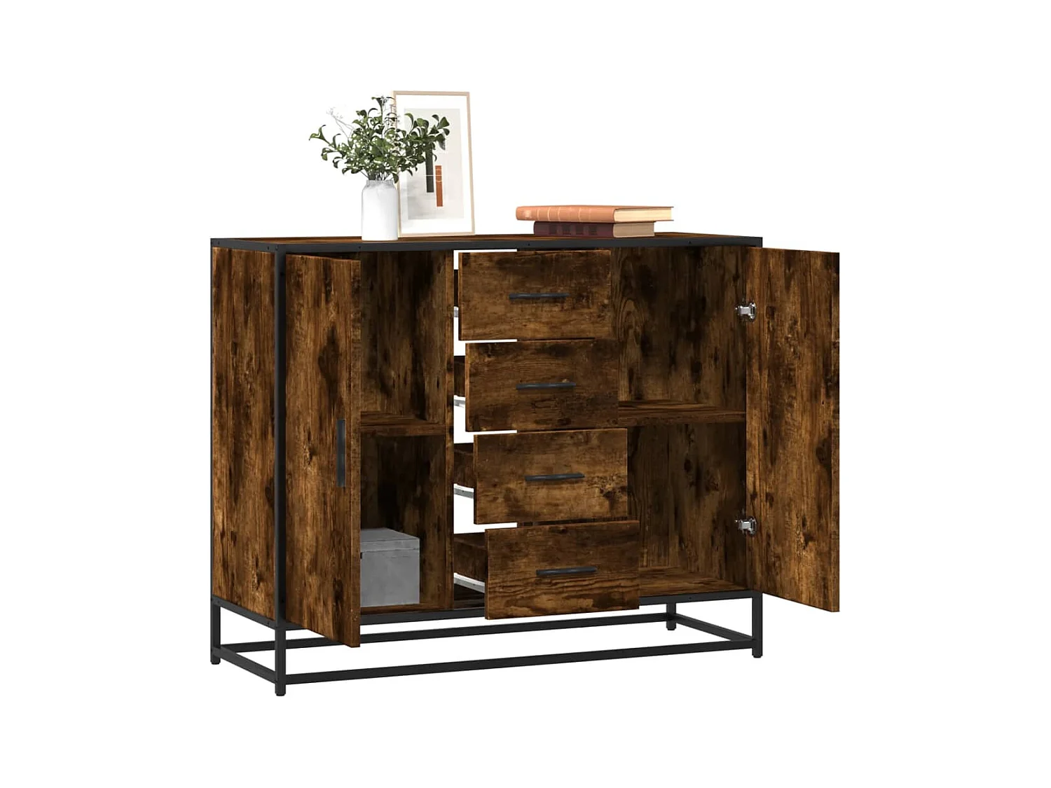Buffet chêne fumé 92x35x76 cm bois d'ingénierie