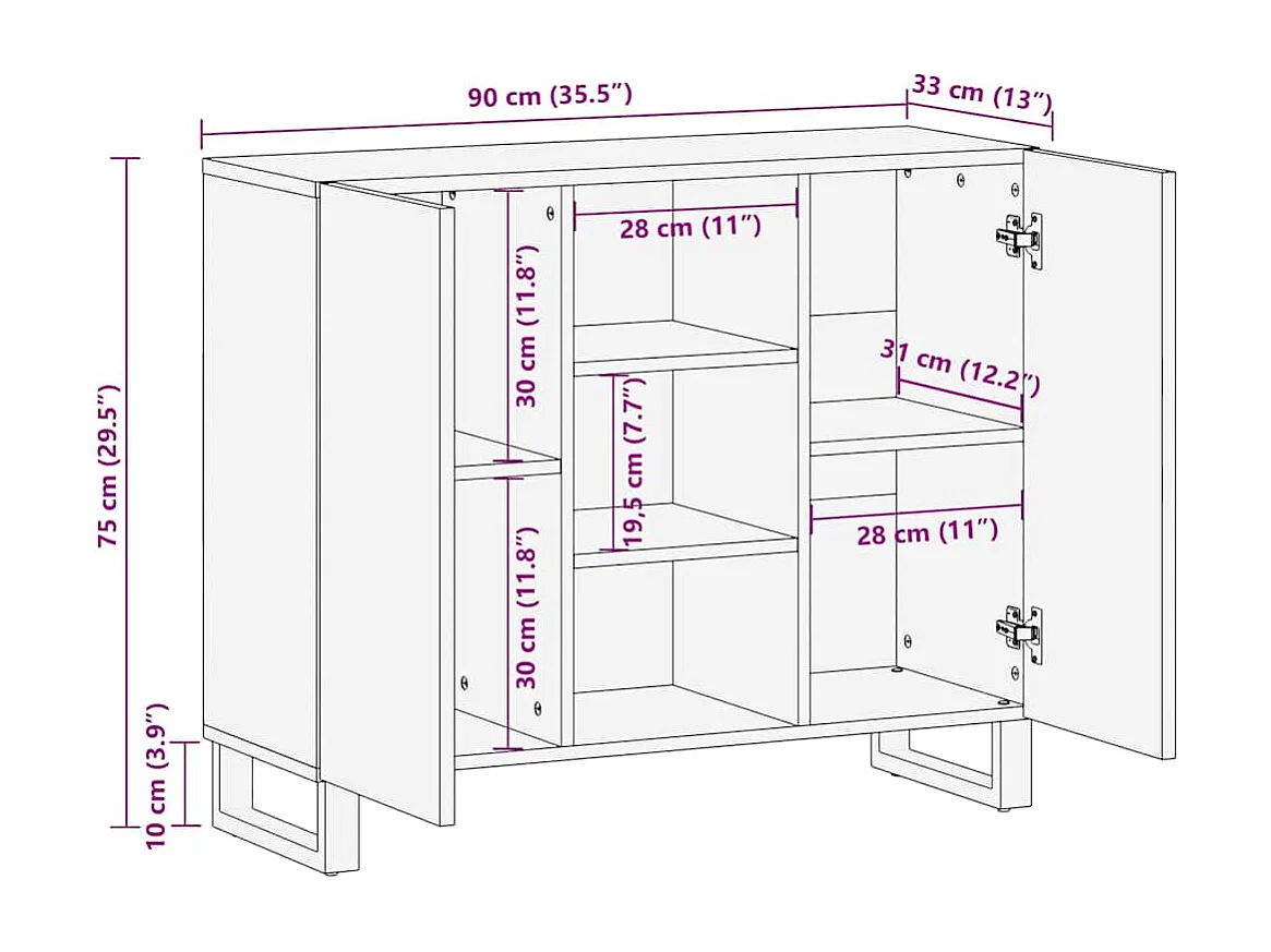Buffet Marron 90 x 33 x 75 cm bois de manguier massif