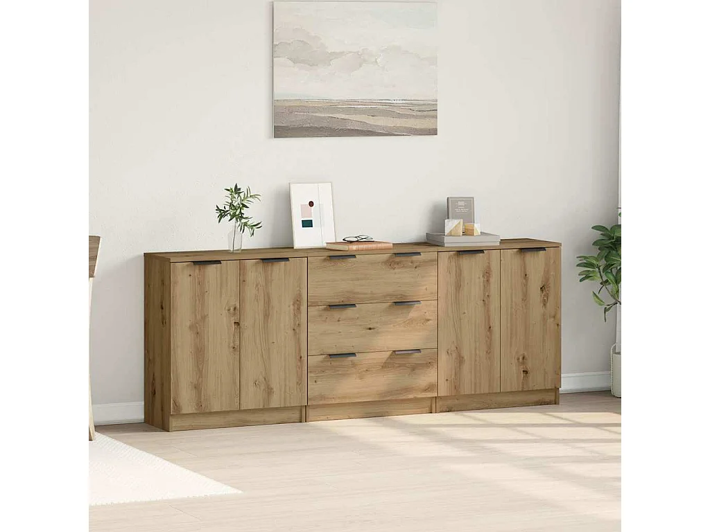 Dressoirs 3 st 60x30x70 cm bewerkt hout artisanaal eikenkleurig