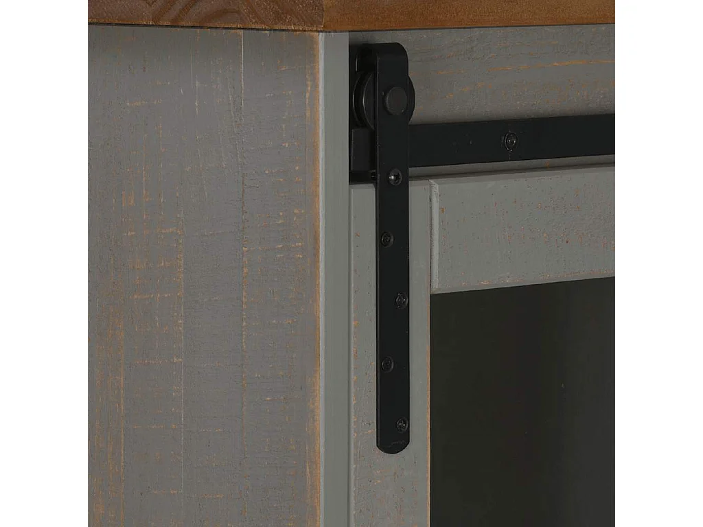 Buffet HALDEN porte coulissante gris 80x40x80 cm bois massif