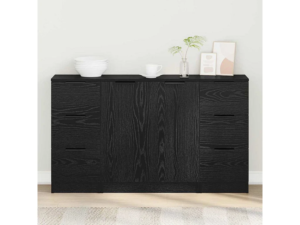 Buffet 3 pièces Chêne noir 121 x 30 x 70 cm Bois d'ingénierie