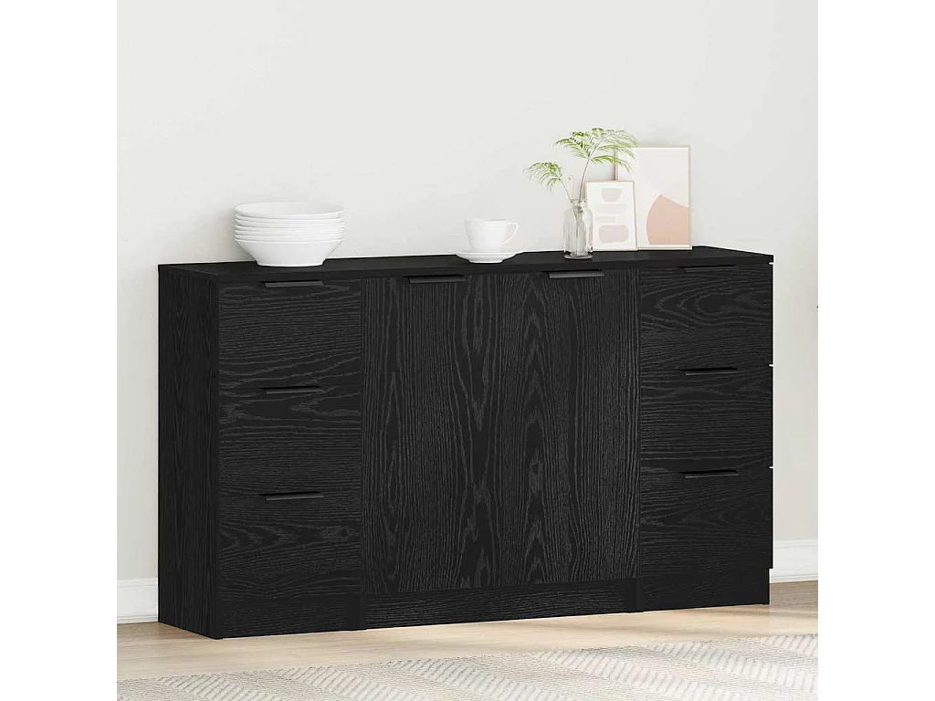 Buffet 3 pièces Chêne noir 121 x 30 x 70 cm Bois d'ingénierie