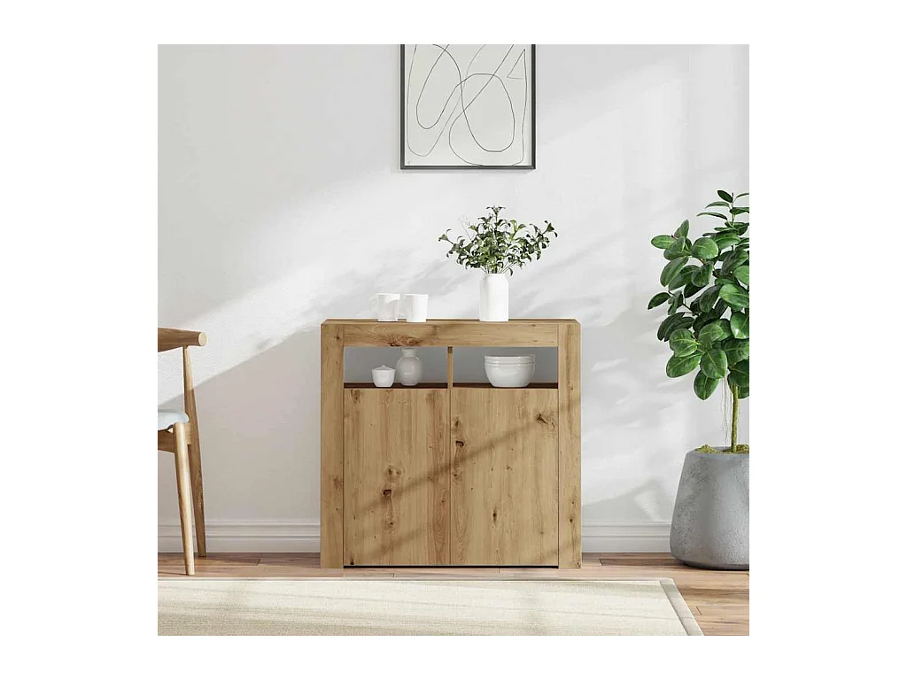 Buffet avec lumières LED chêne artisanal bois d'ingénierie