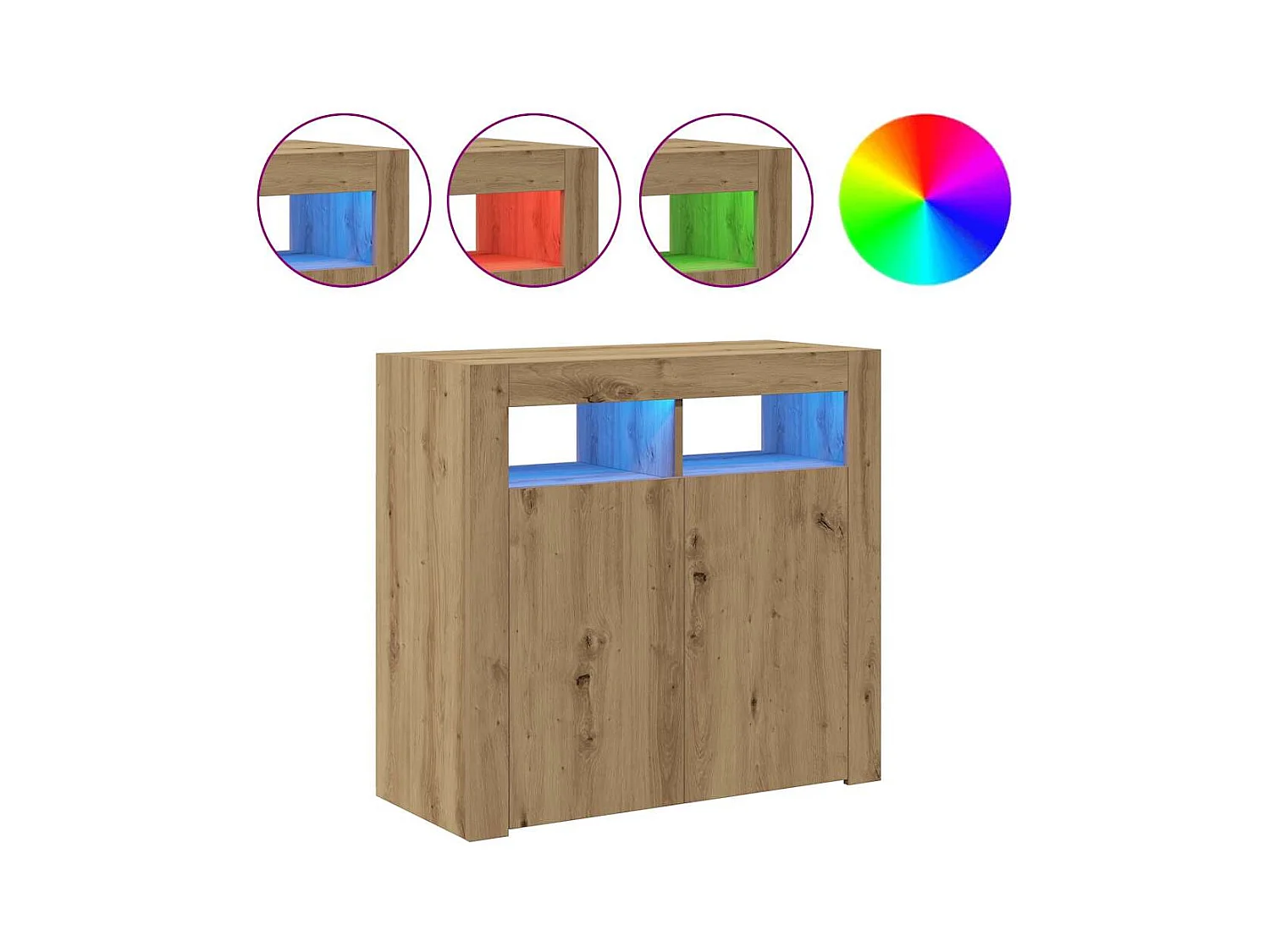 Buffet avec lumières LED chêne artisanal bois d'ingénierie