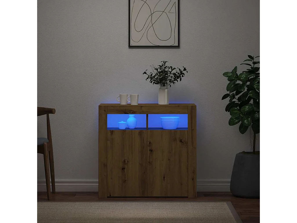 Buffet avec lumières LED chêne artisanal bois d'ingénierie