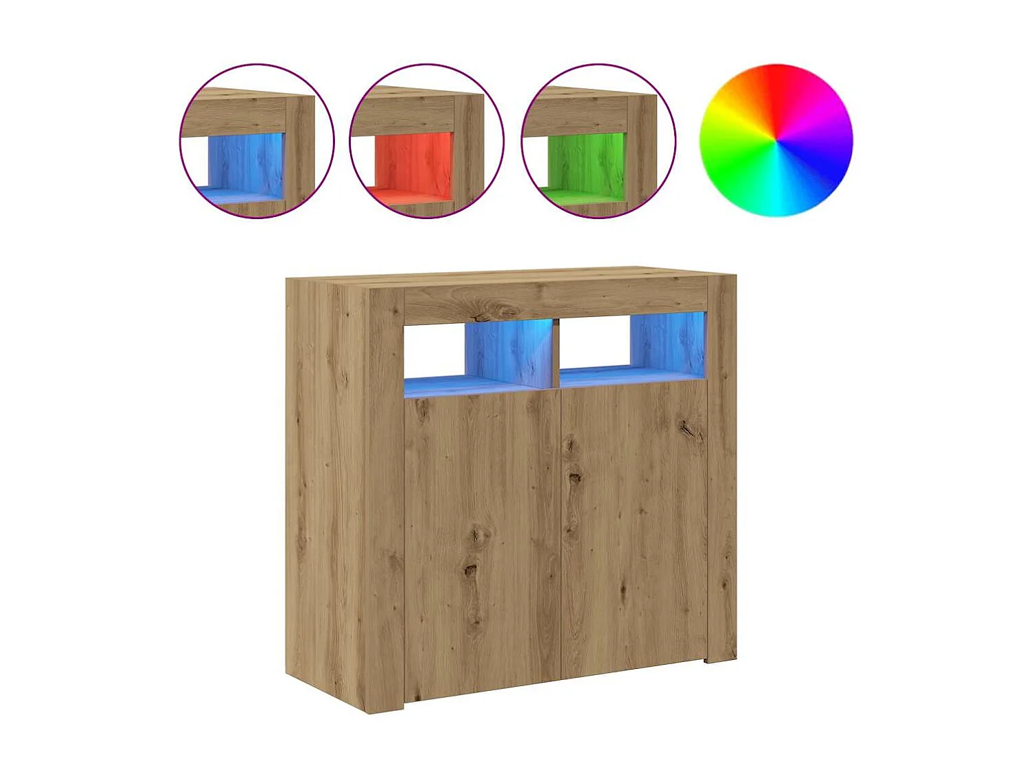 Buffet avec lumières LED chêne artisanal bois d'ingénierie