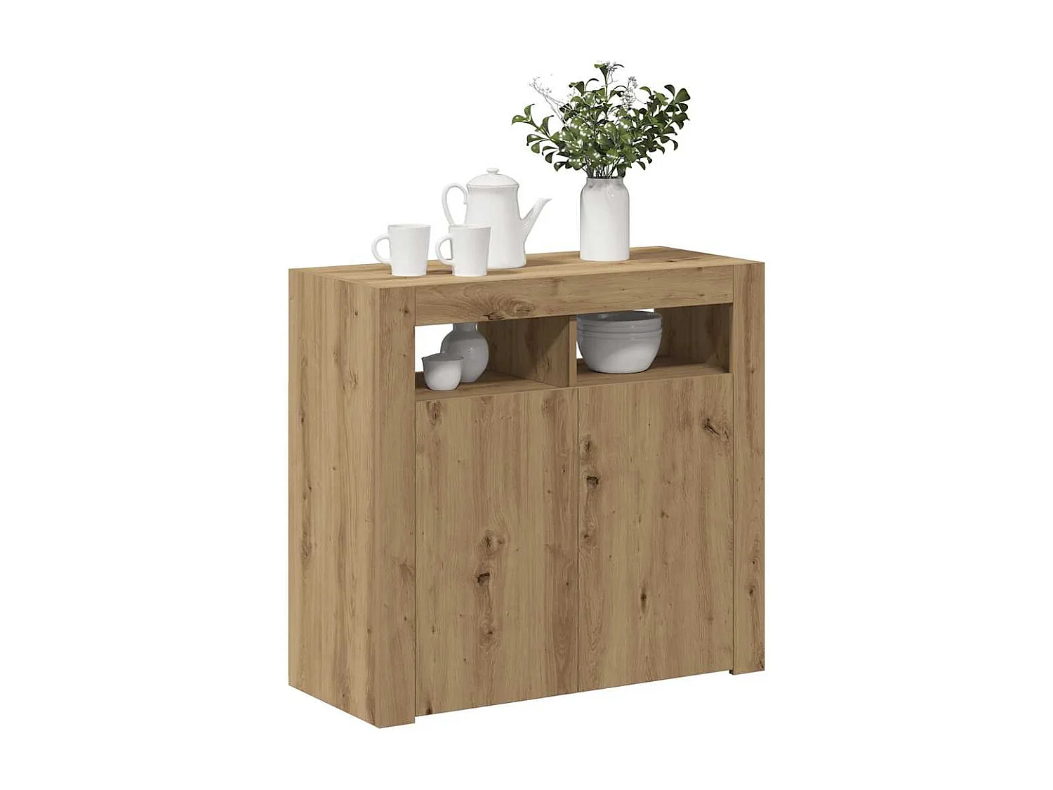 Buffet avec lumières LED chêne artisanal bois d'ingénierie