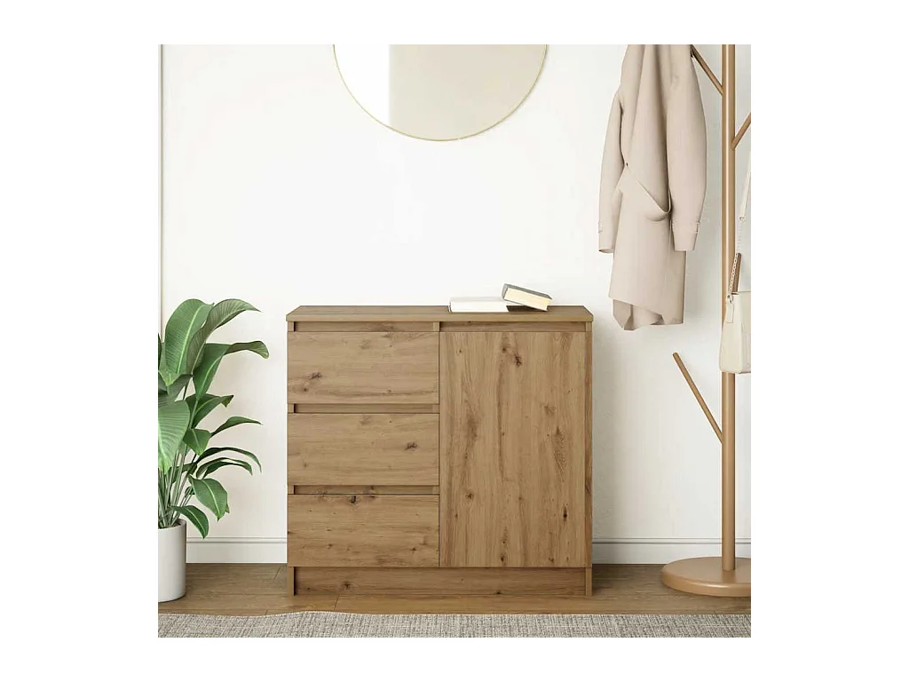 Buffet avec tiroir chêne artisanal 71x35x65 cm bois ingénierie