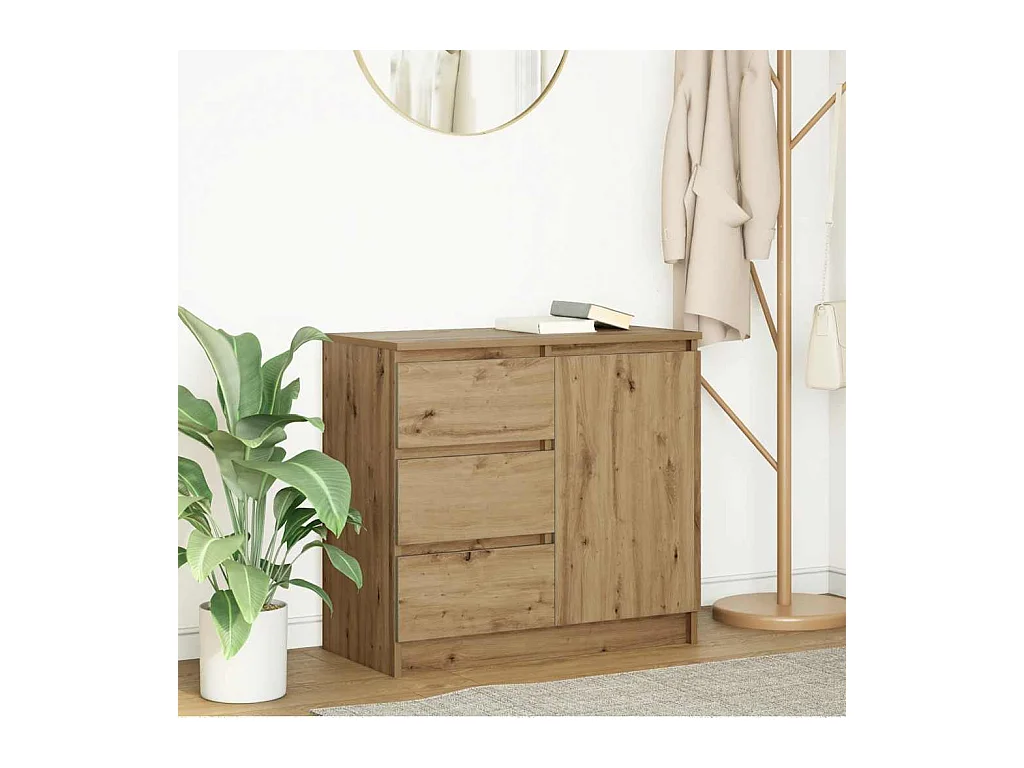 Aparador con cajón roble artesanal 71x35x65cm madera ingeniería