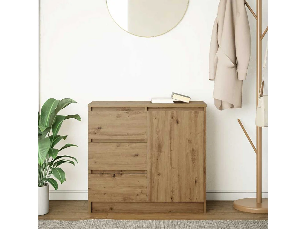 Buffet avec tiroir chêne artisanal 71x35x65 cm bois ingénierie