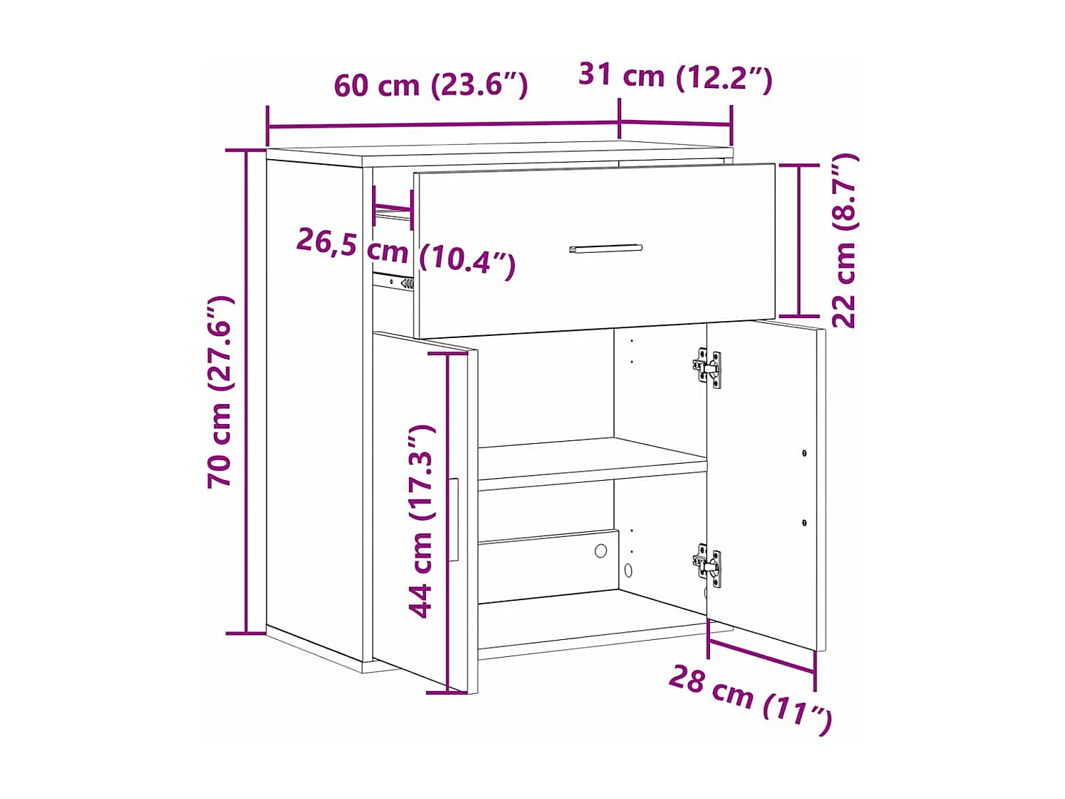 Buffet chêne artisanal 60 x 31 x 70 cm Bois d'ingénierie