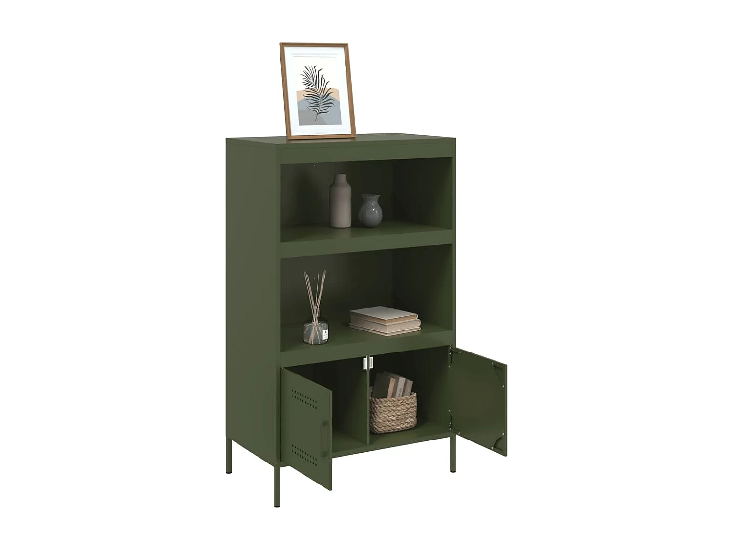 Buffet haut vert olive 68x39x113 cm acier