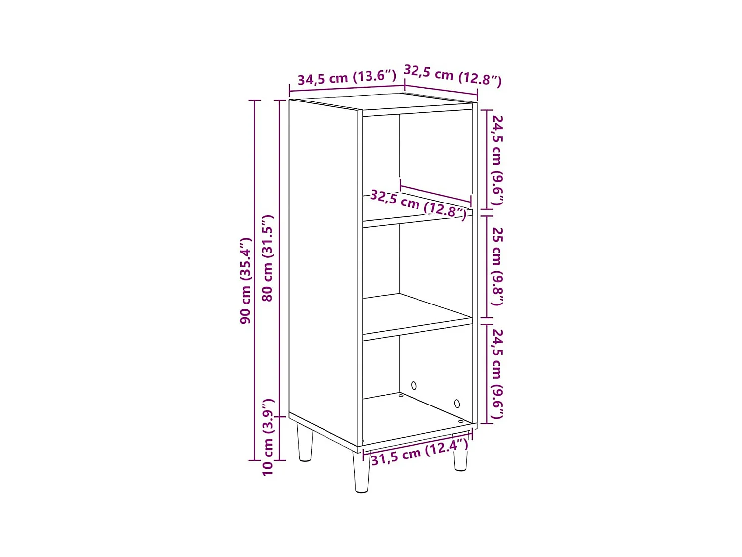 Buffet Bois ancien 32.5 x 34.5 x 90 cm Bois d'ingénierie