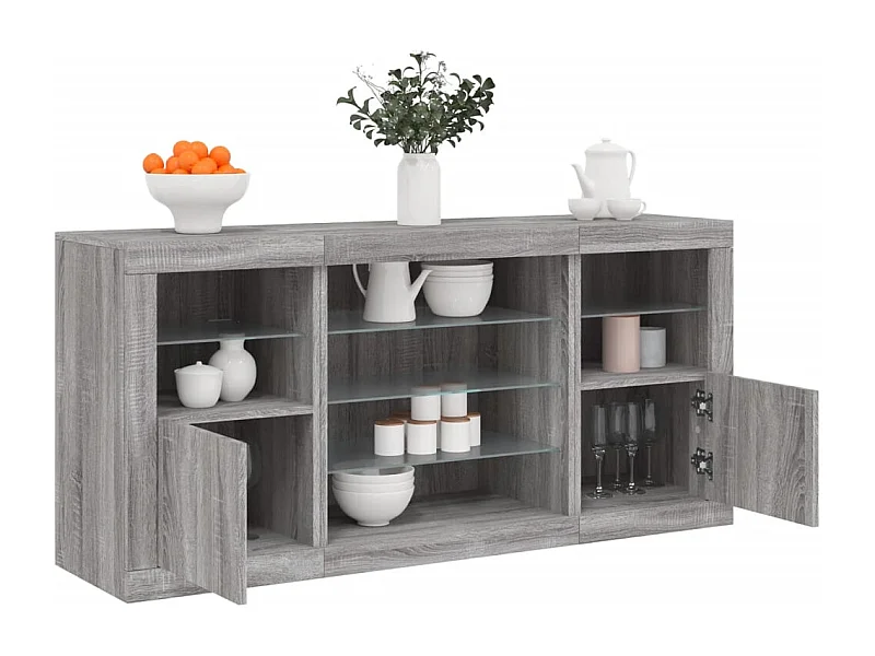 Buffet avec lumières LED sonoma gris 142,5x37x67 cm