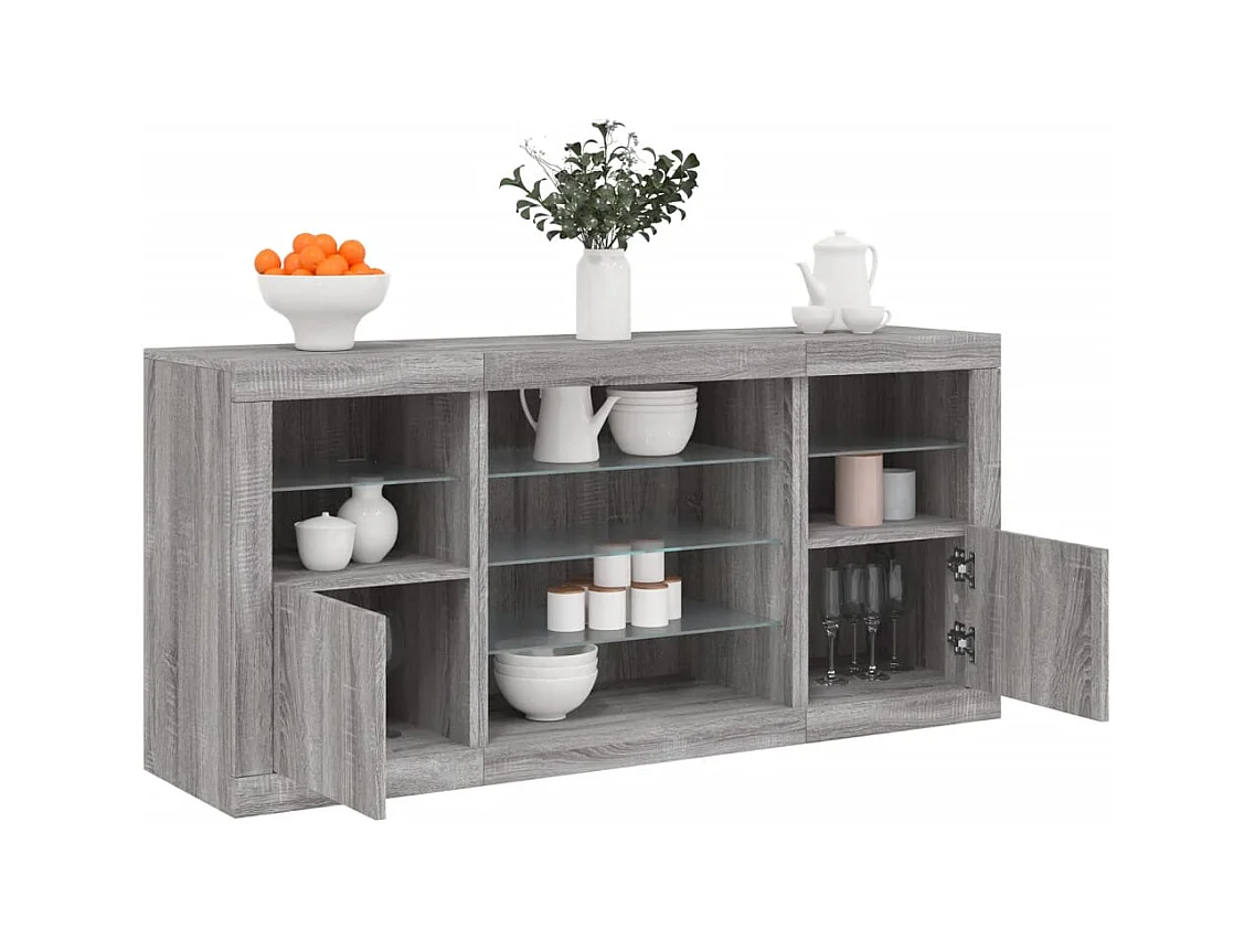Buffet avec lumières LED sonoma gris 142,5x37x67 cm