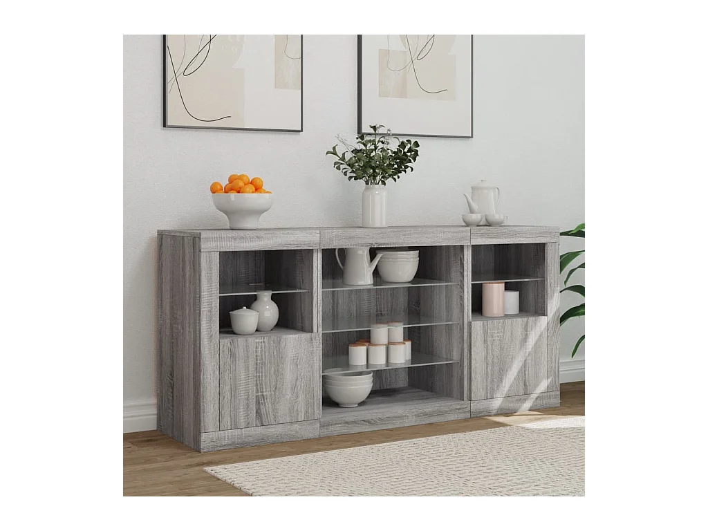 Buffet avec lumières LED sonoma gris 142,5x37x67 cm