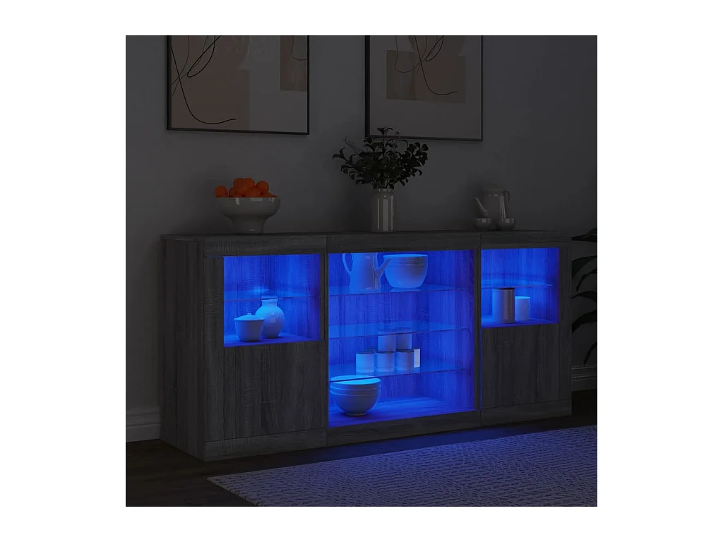 Buffet avec lumières LED sonoma gris 142,5x37x67 cm