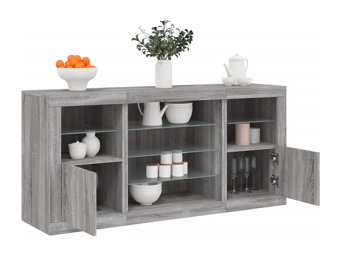 Buffet avec lumières LED sonoma gris 142,5x37x67 cm