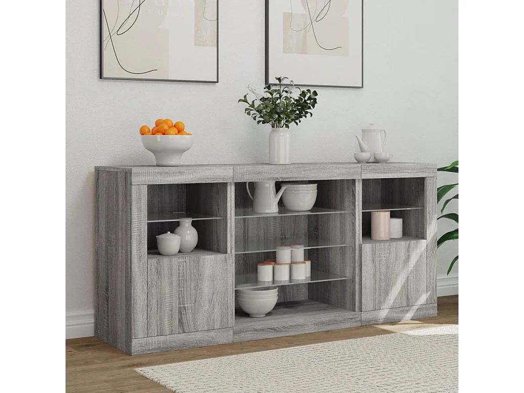 Buffet avec lumières LED sonoma gris 142,5x37x67 cm