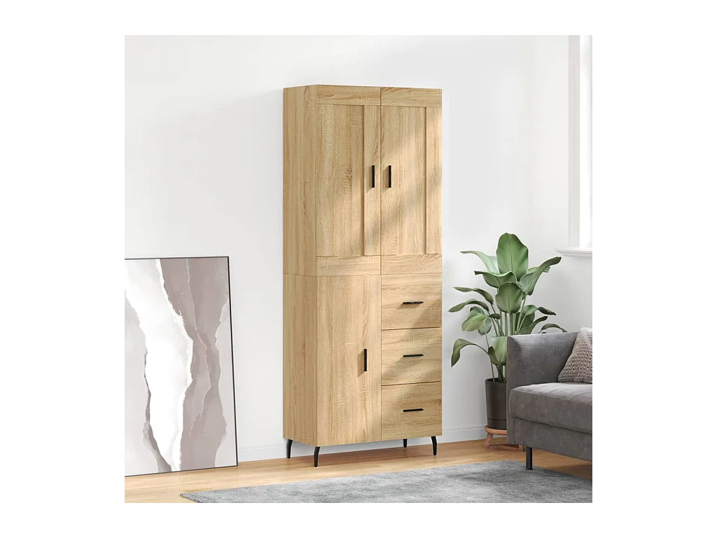 Aparador alto madera contrachapada color roble 69,5x34x180 cm