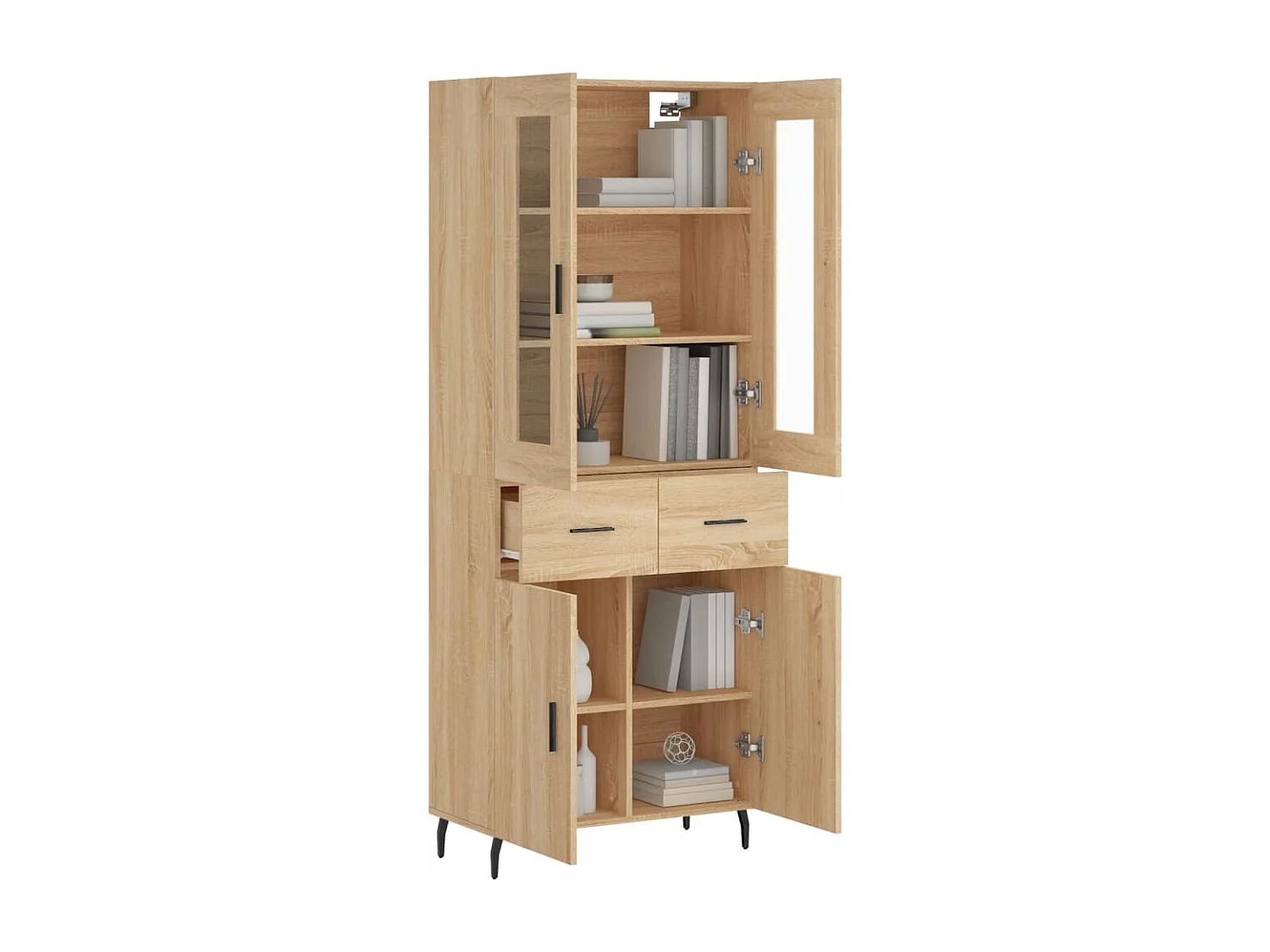 Aparador alto madera contrachapada color roble 69,5x34x180 cm