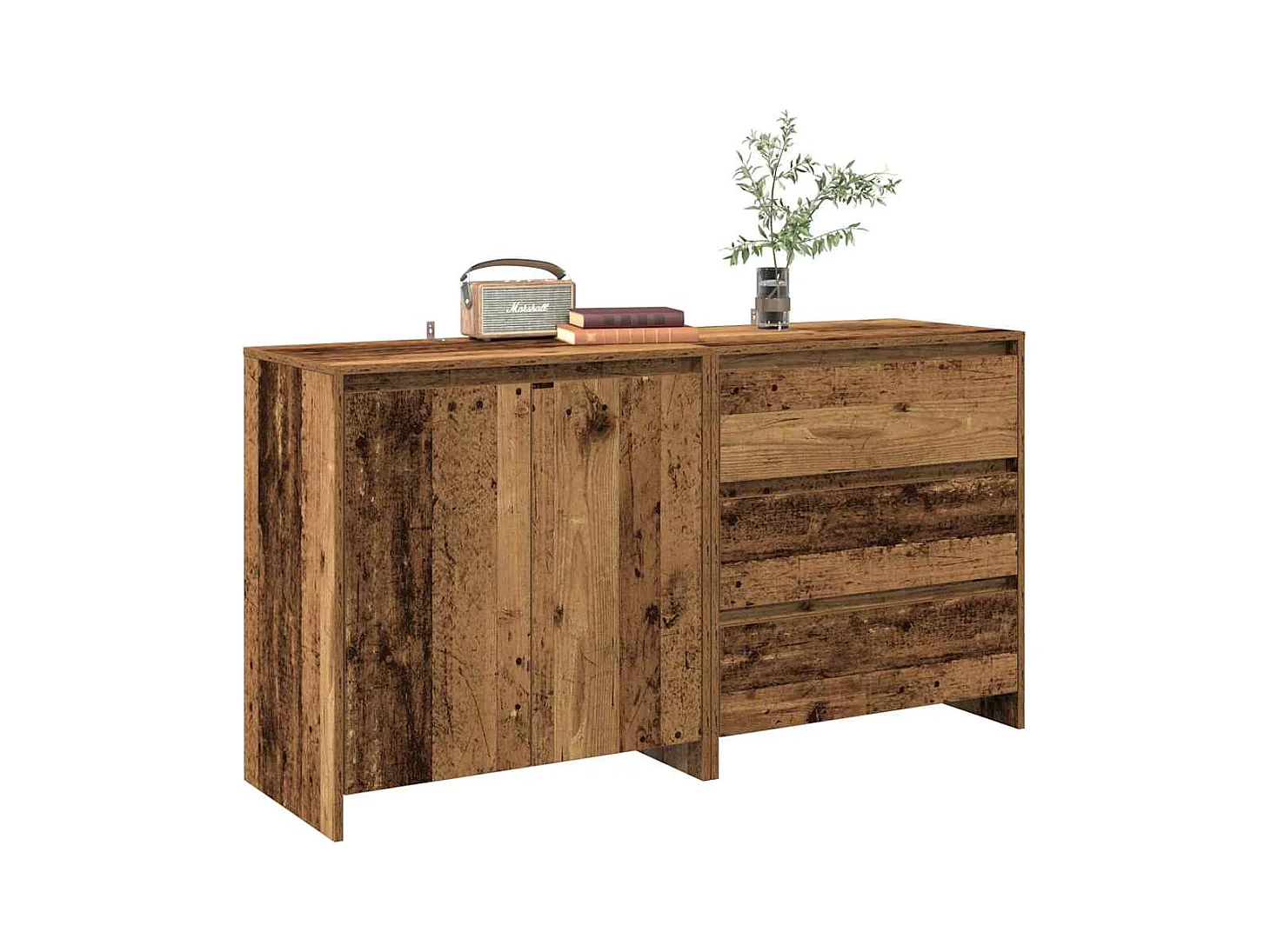 Buffet 2 pièces vieux bois bois d'ingénierie