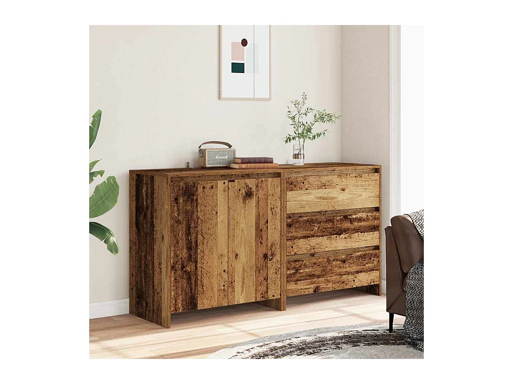 Buffet 2 pièces vieux bois bois d'ingénierie