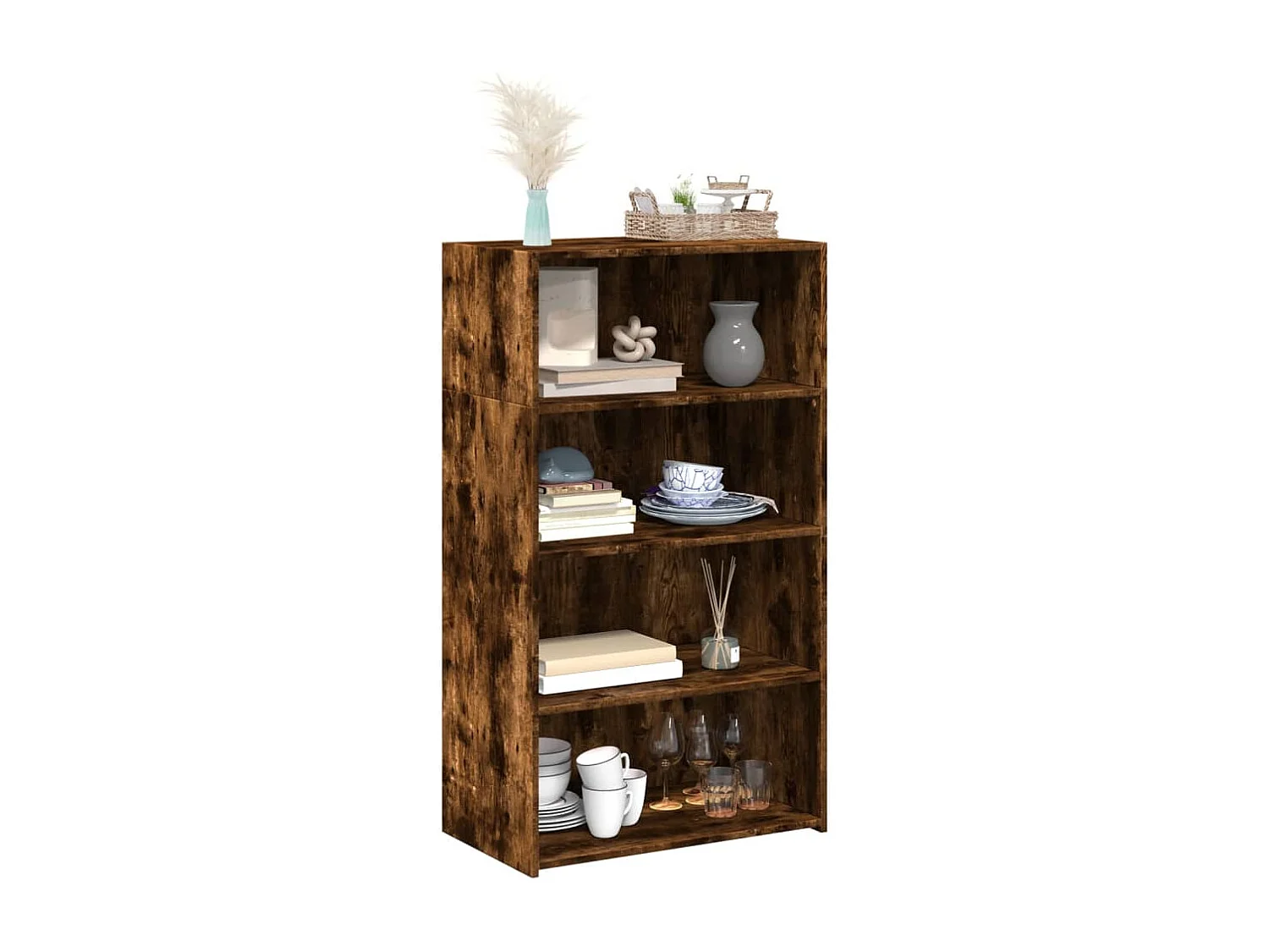 Buffet haut chêne fumé 70x41x124 cm bois d'ingénierie
