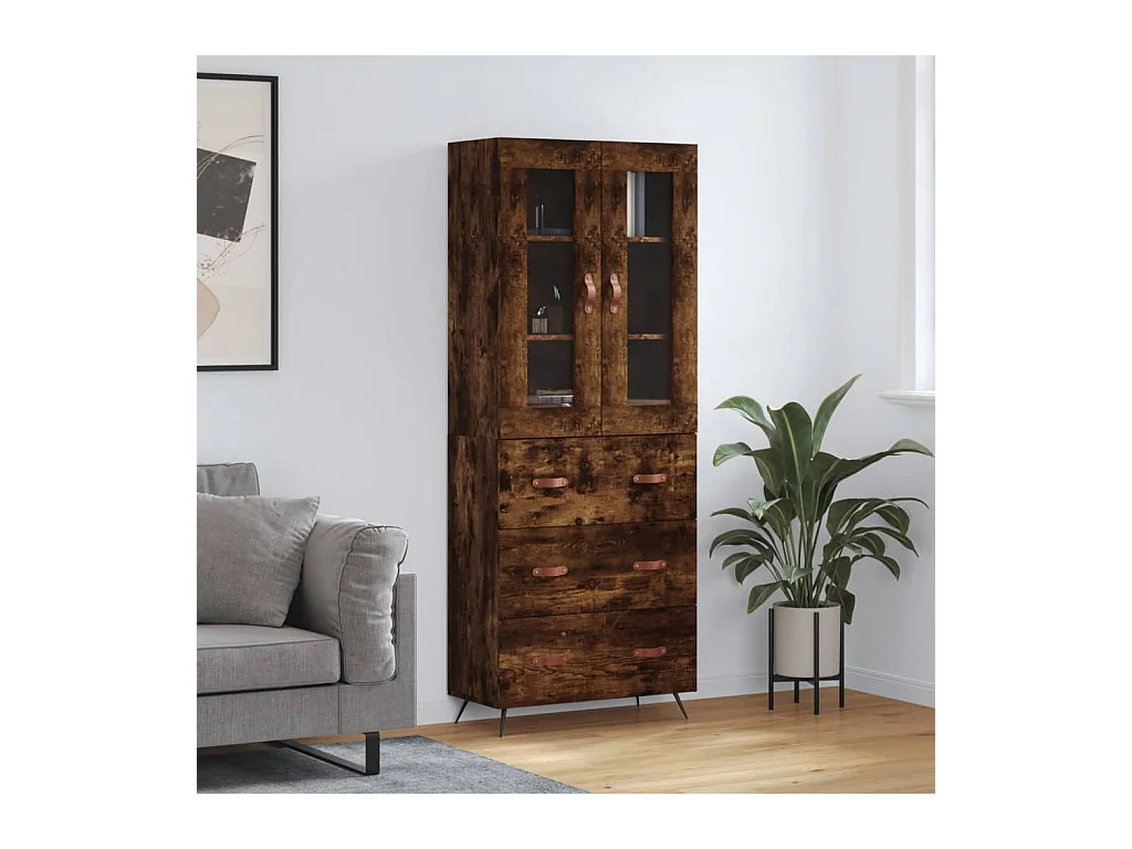 Buffet haut Chêne fumé 69,5x34x180 cm Bois d'ingénierie