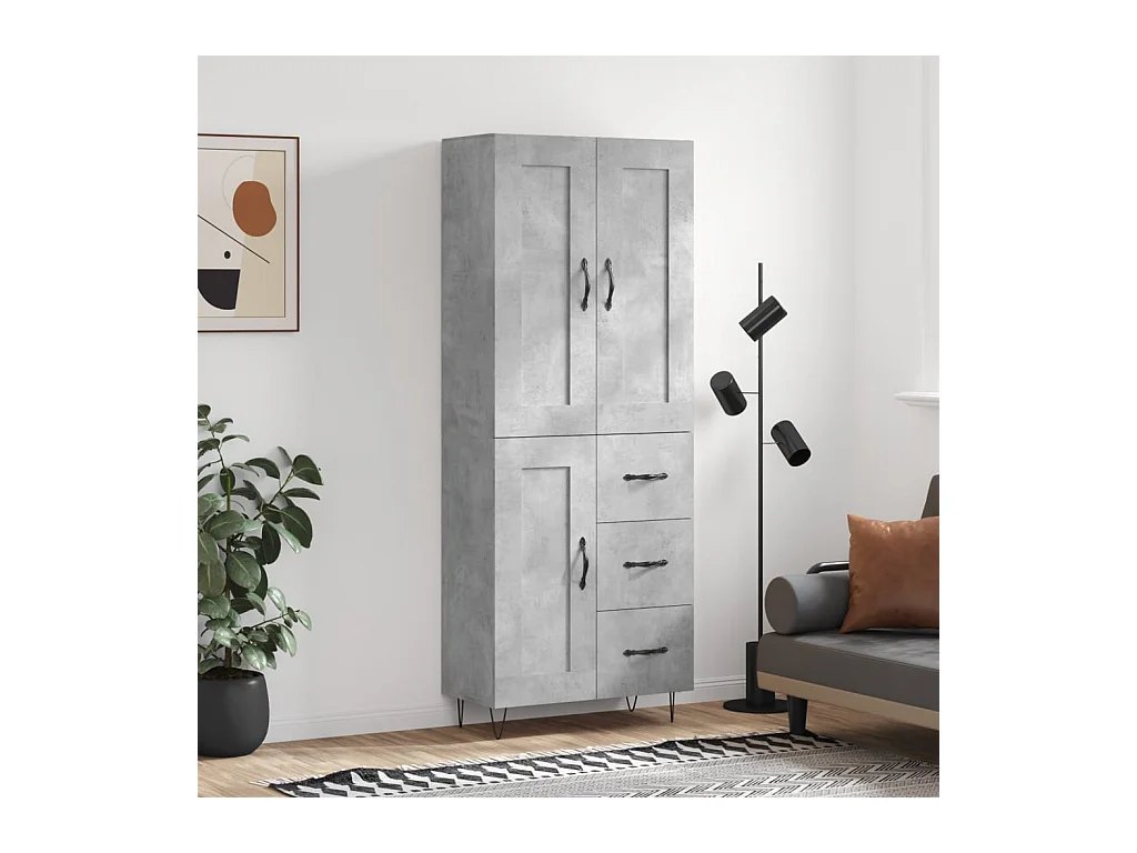 Buffet haut Gris béton 69,5x34x180 cm Bois d'ingénierie