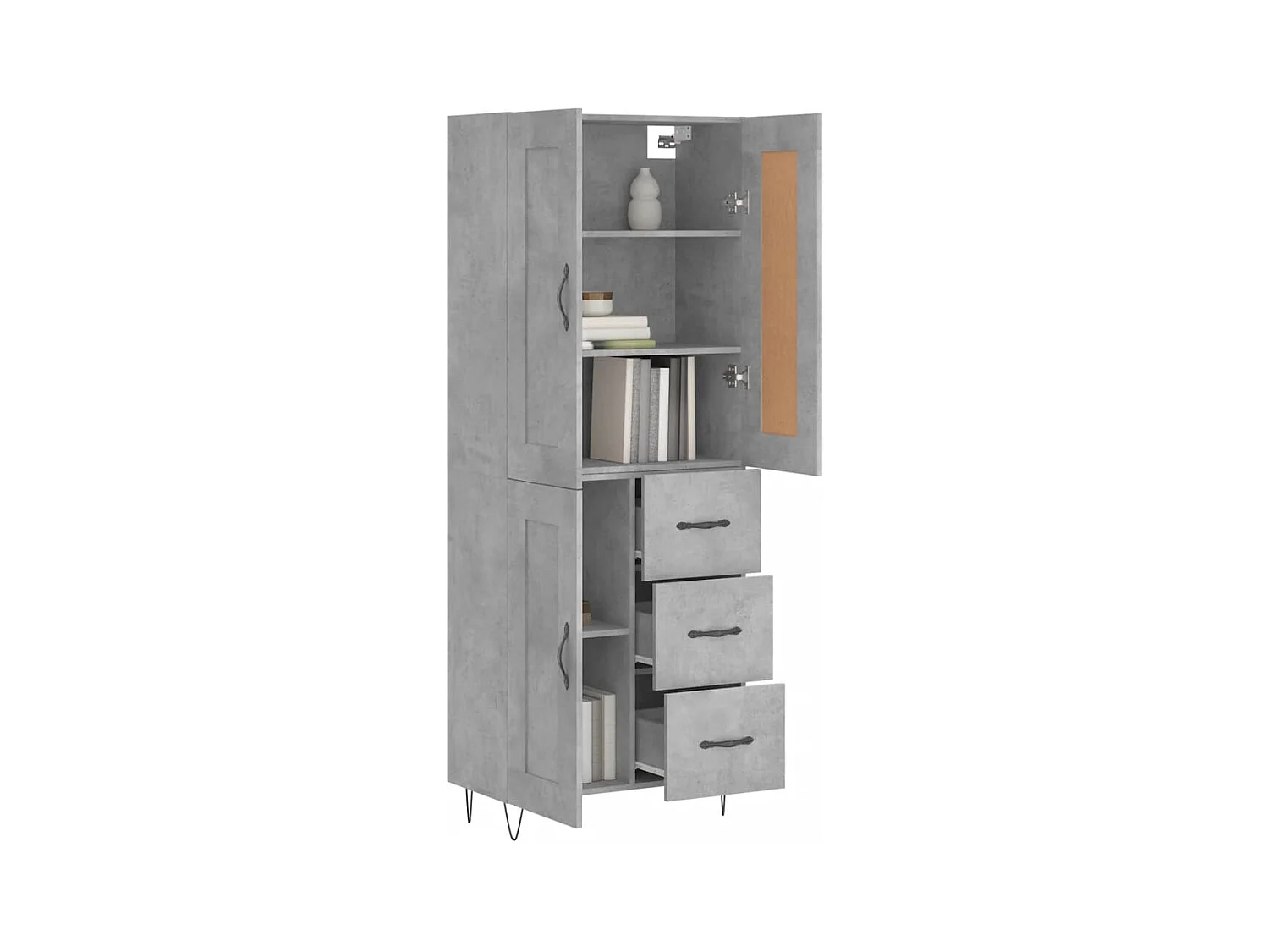 Buffet haut Gris béton 69,5x34x180 cm Bois d'ingénierie