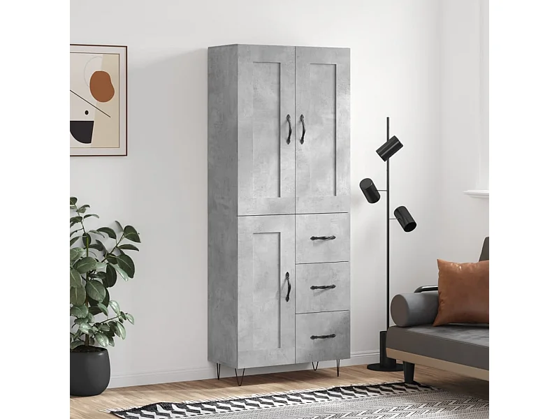 Buffet haut Gris béton 69,5x34x180 cm Bois d'ingénierie