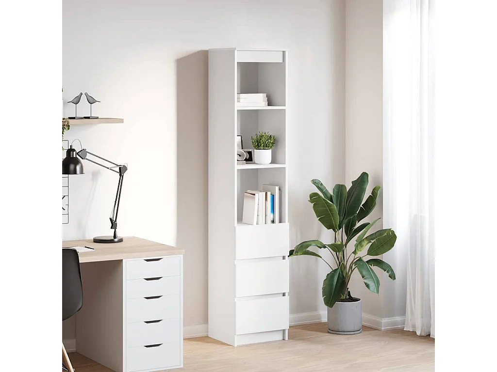 Buffet haut blanc 37,5x35x180 cm bois d'ingénierie