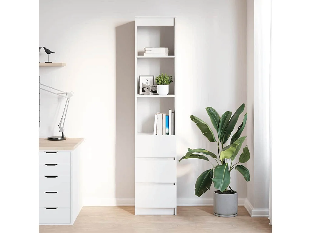 Buffet haut blanc 37,5x35x180 cm bois d'ingénierie