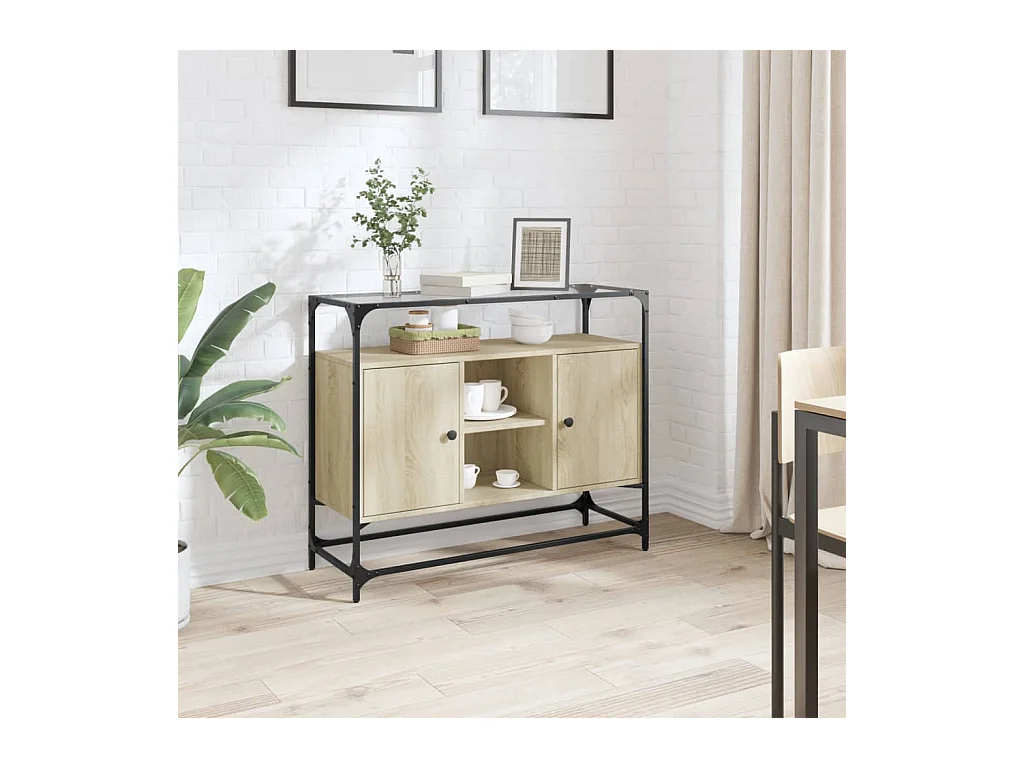 Buffet avec dessus en verre chêne sonoma bois d'ingénierie