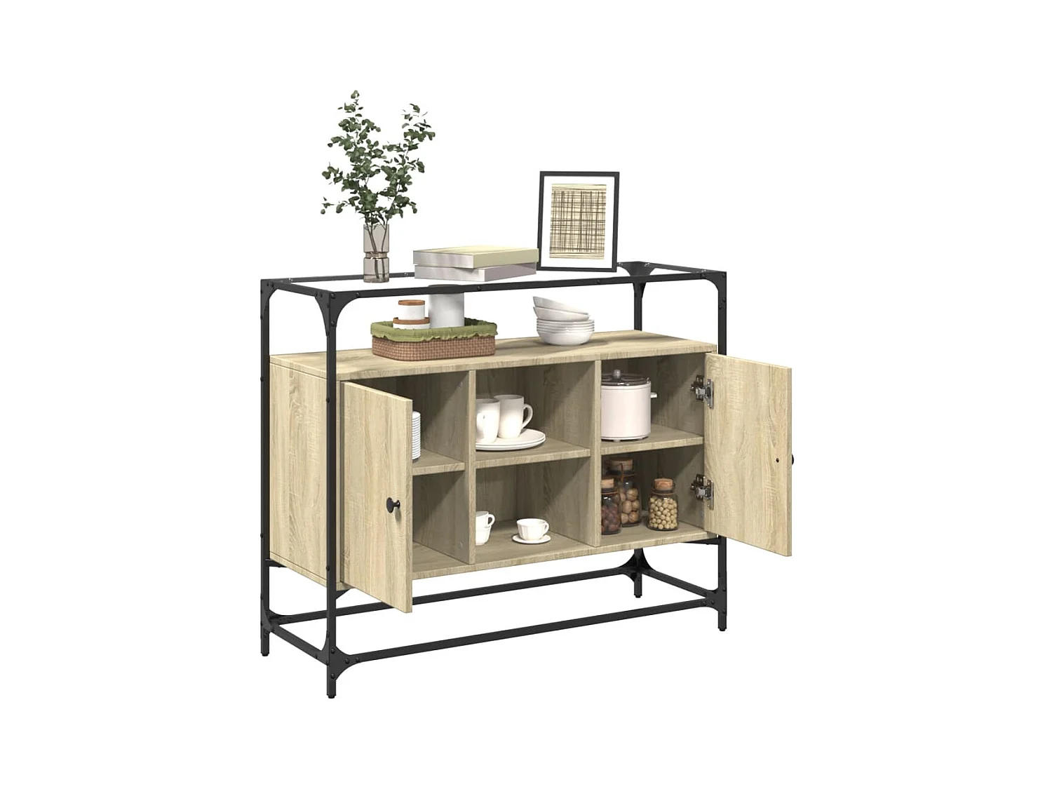 Buffet avec dessus en verre chêne sonoma bois d'ingénierie