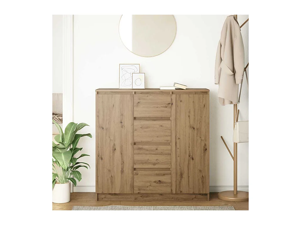 Buffet tiroirs chêne artisanal 100,5x35x98,5 cm bois ingénierie