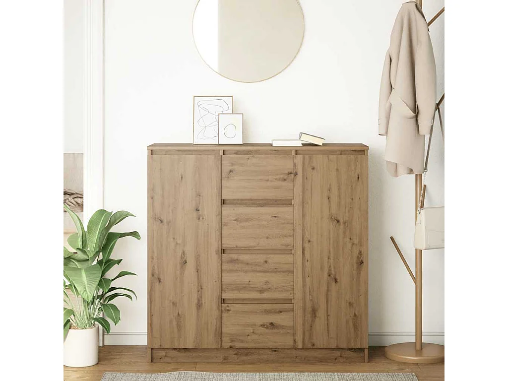 Buffet tiroirs chêne artisanal 100,5x35x98,5 cm bois ingénierie