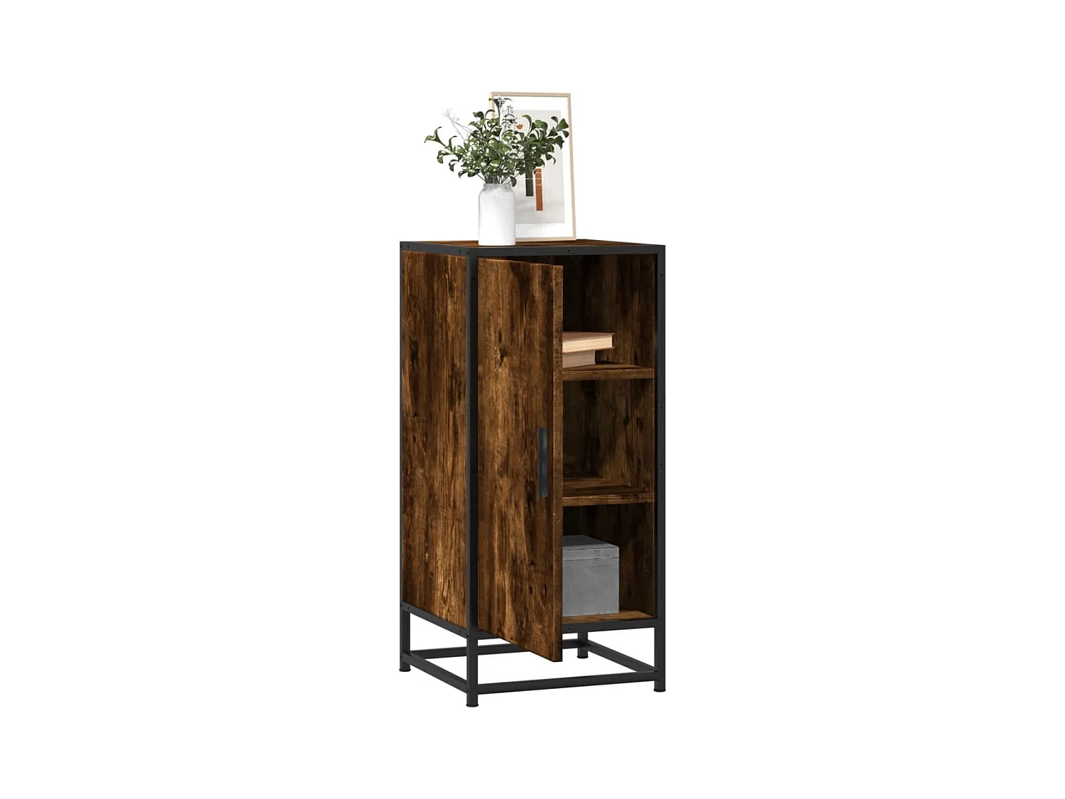 Aparador madera ingeniería y metal roble ahumado 35,5x35x76 cm