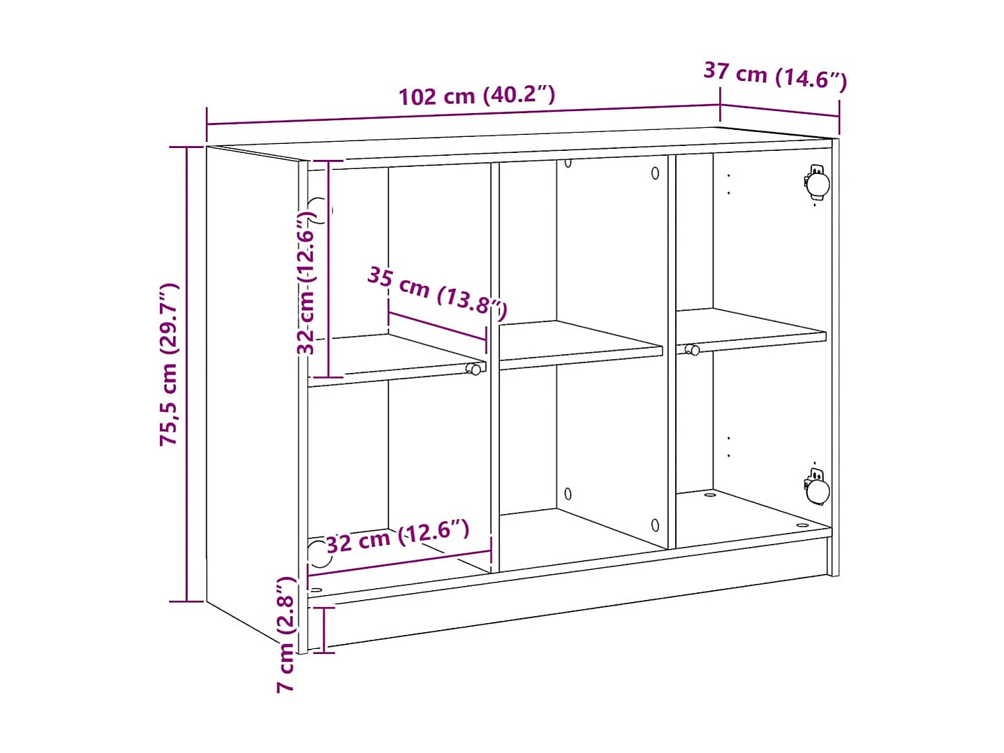 Buffet chêne artisanal 102x37x75,5 cm bois d'ingénierie