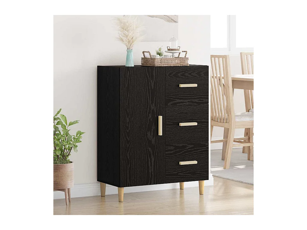 Dressoir met lade Zwart eiken 34 x 69.5 x 90 cm Bewerkt hout