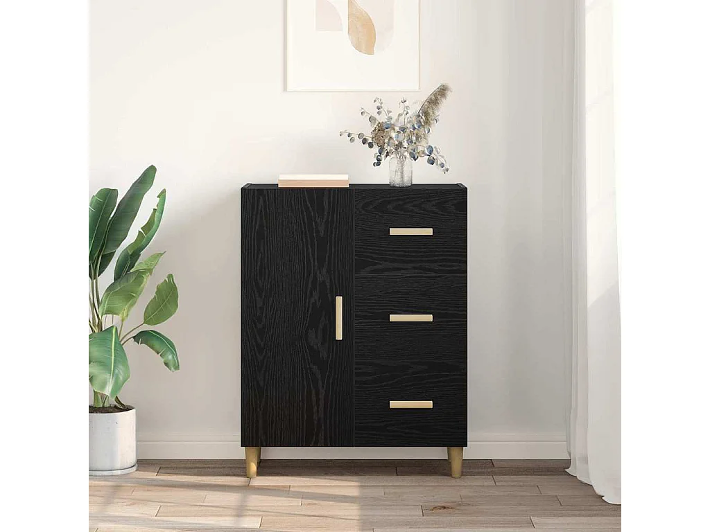 Dressoir met lade Zwart eiken 34 x 69.5 x 90 cm Bewerkt hout