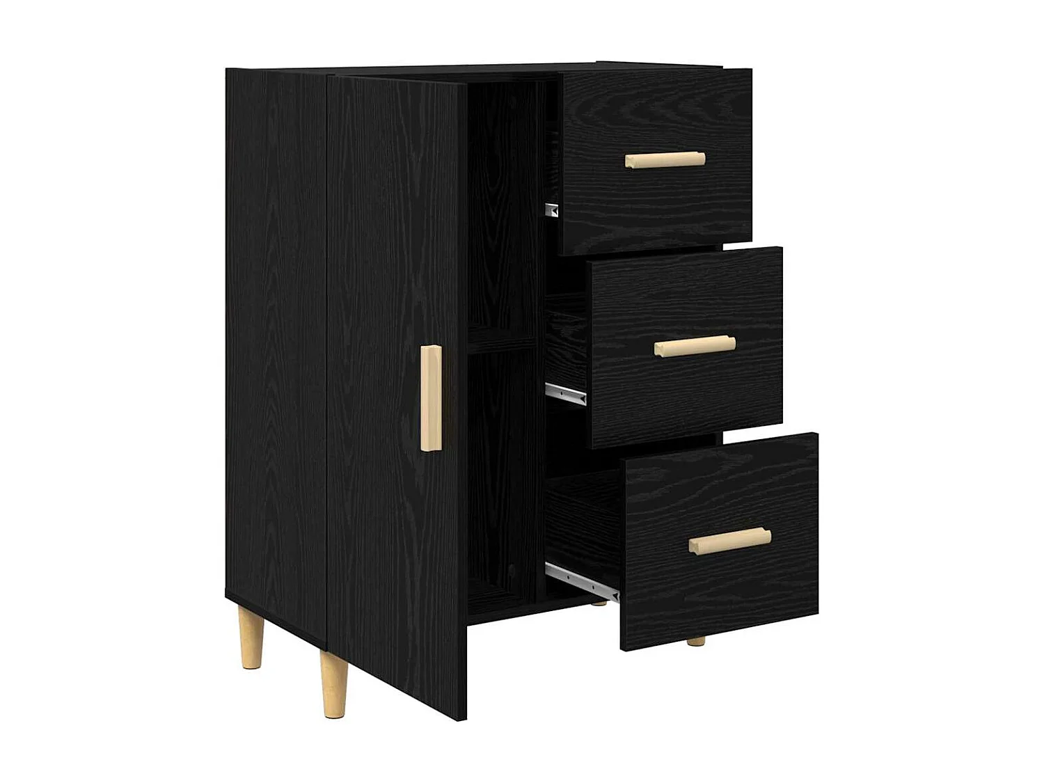 Dressoir met lade Zwart eiken 34 x 69.5 x 90 cm Bewerkt hout