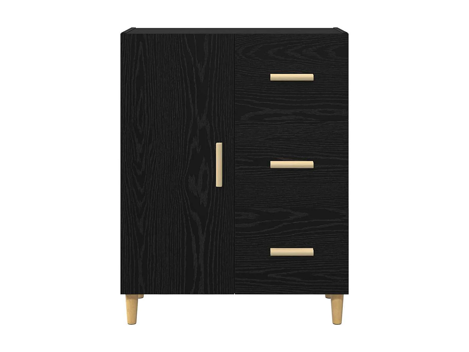 Dressoir met lade Zwart eiken 34 x 69.5 x 90 cm Bewerkt hout