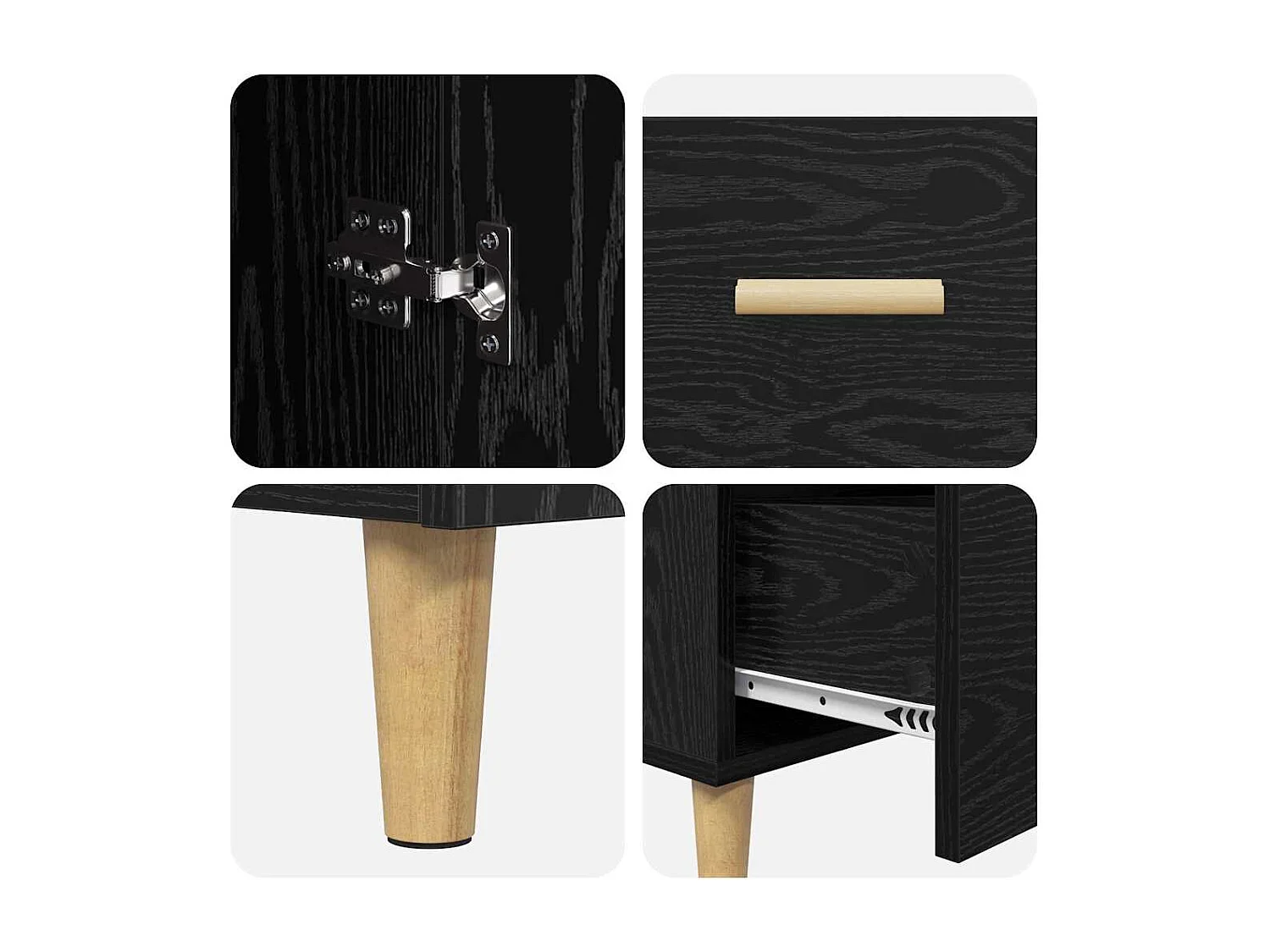 Dressoir met lade Zwart eiken 34 x 69.5 x 90 cm Bewerkt hout