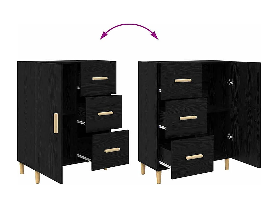 Dressoir met lade Zwart eiken 34 x 69.5 x 90 cm Bewerkt hout