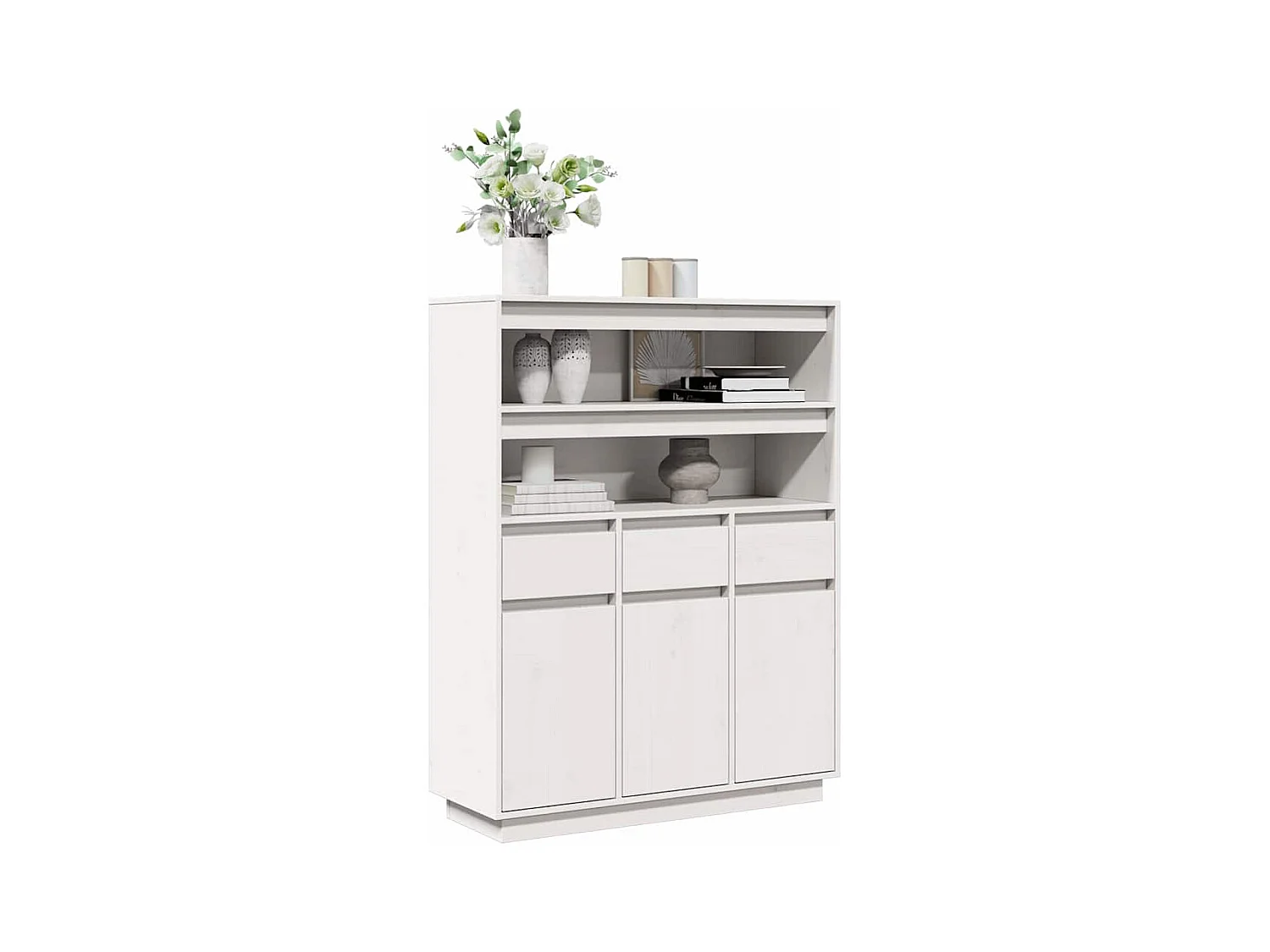 Buffet haut blanc 89x34x116,5 cm bois massif de pin