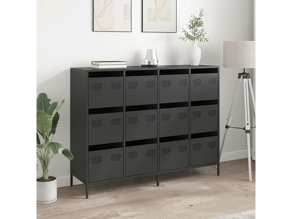 Buffet noir 135x39x103,5 cm acier laminé à froid