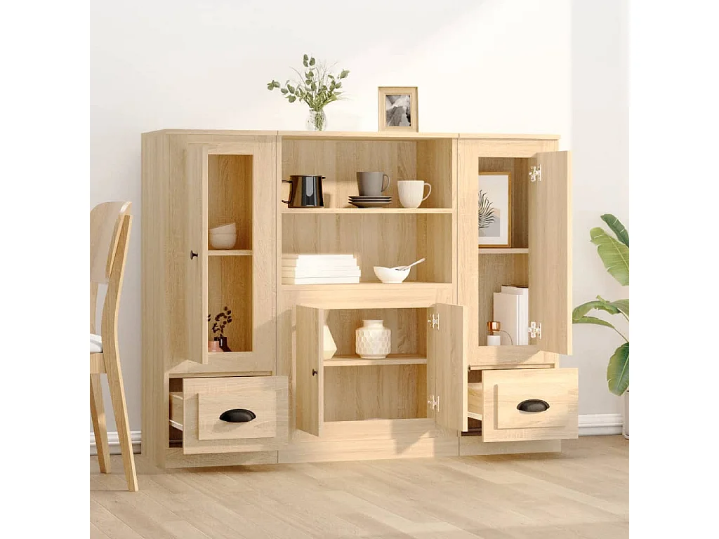 Buffets 3 pièces chêne sonoma bois d'ingénierie